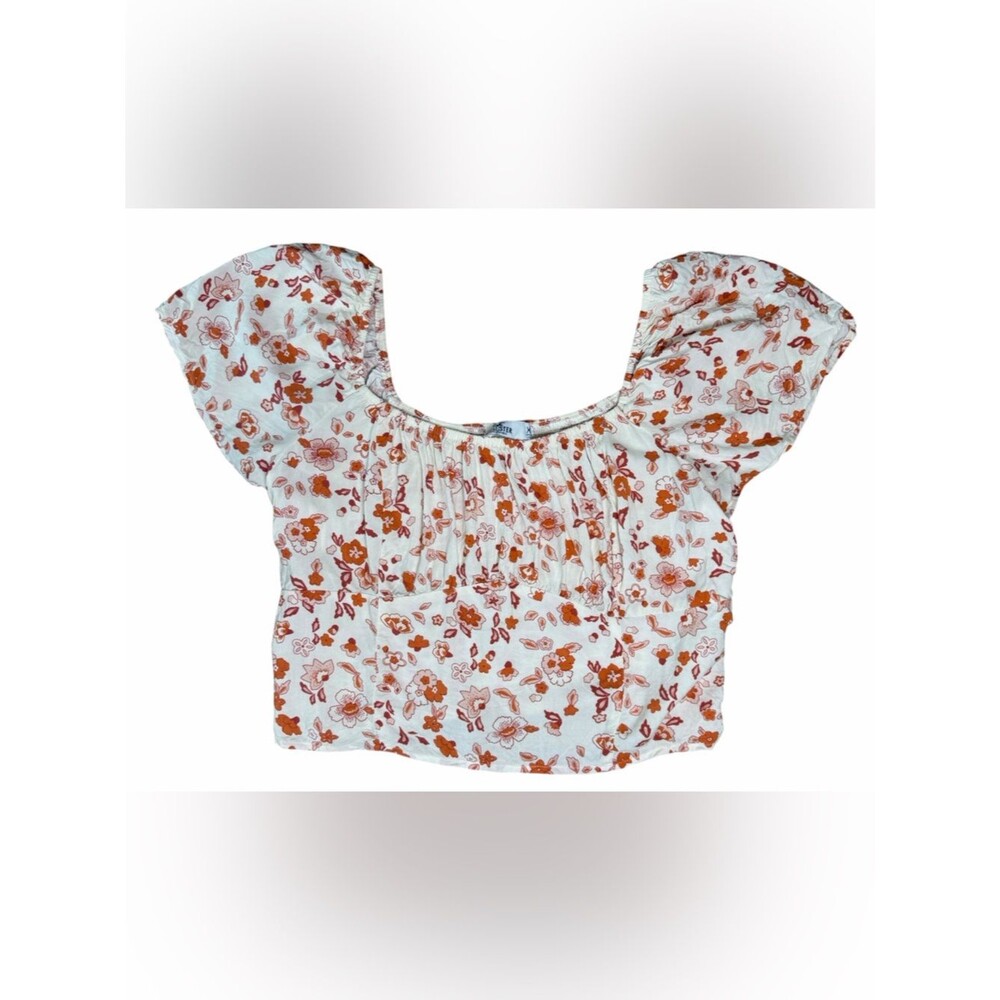 Hollister Floral Puff Sleeve Smocked Crop Top Size XL